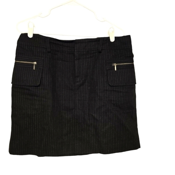 Banana Republic Black Metallic Silver Stripe Zip Cargo Mini Jean Skirt Size 12 - Picture 1 of 6